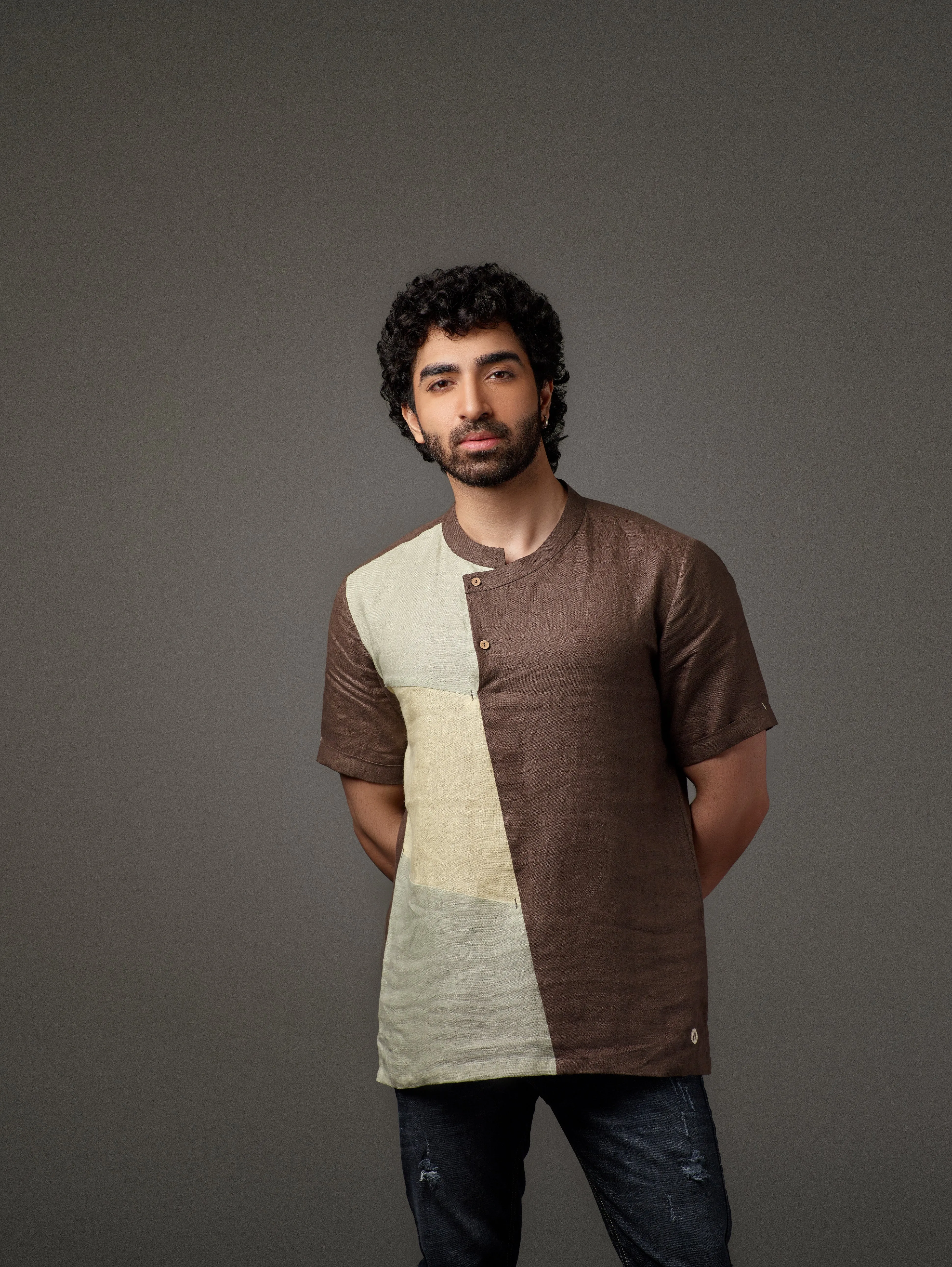 Linen Multi Color Patch Overlap Placket Shirt