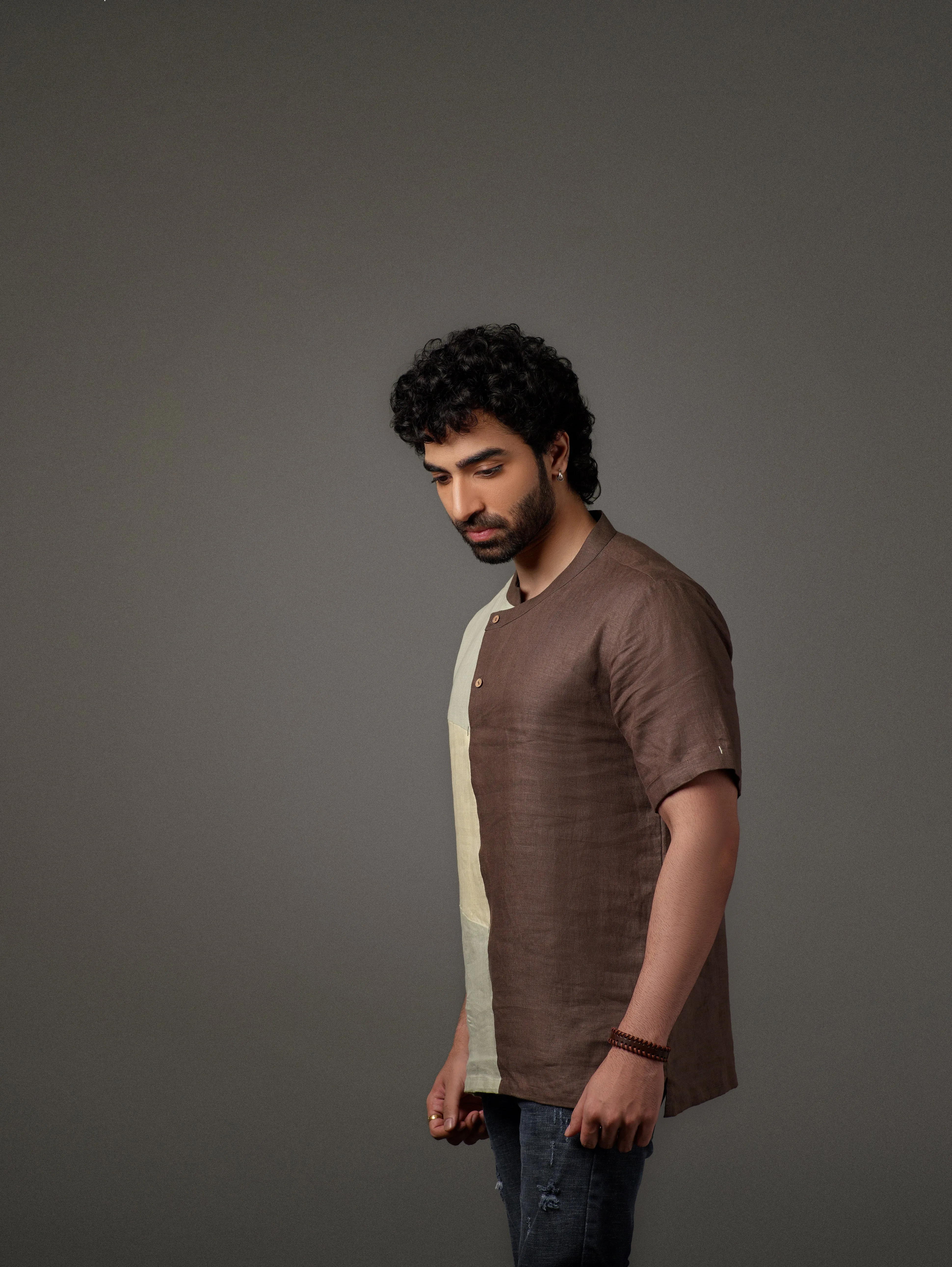 Linen Multi Color Patch Overlap Placket Shirt