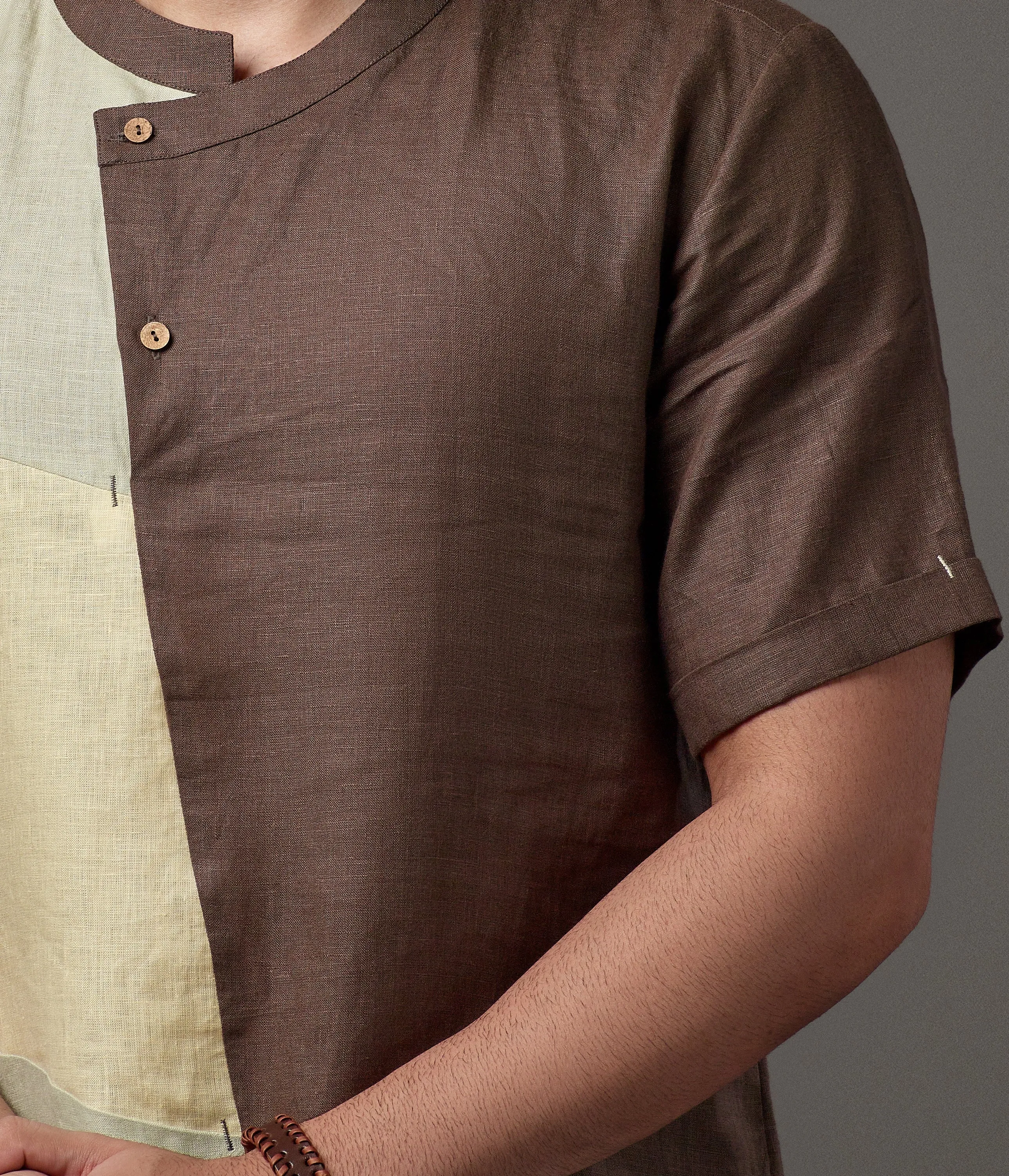 Linen Multi Color Patch Overlap Placket Shirt