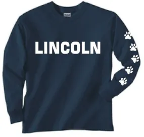 Long Sleeve T-Shirt with PAW PRINT Design <br>NAVY with WHITE INK