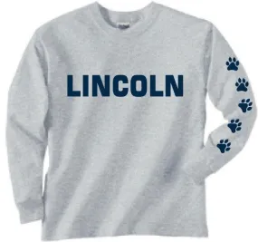 Long Sleeve T-Shirt with PAW PRINT Design <br>SPORT GRAY with NAVY INK