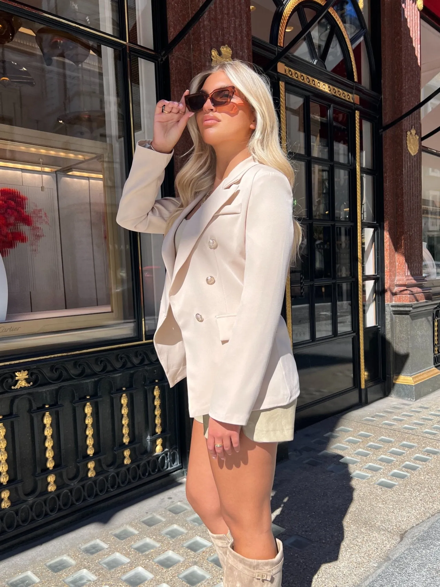 Mocha Double Breasted Military Style Blazer