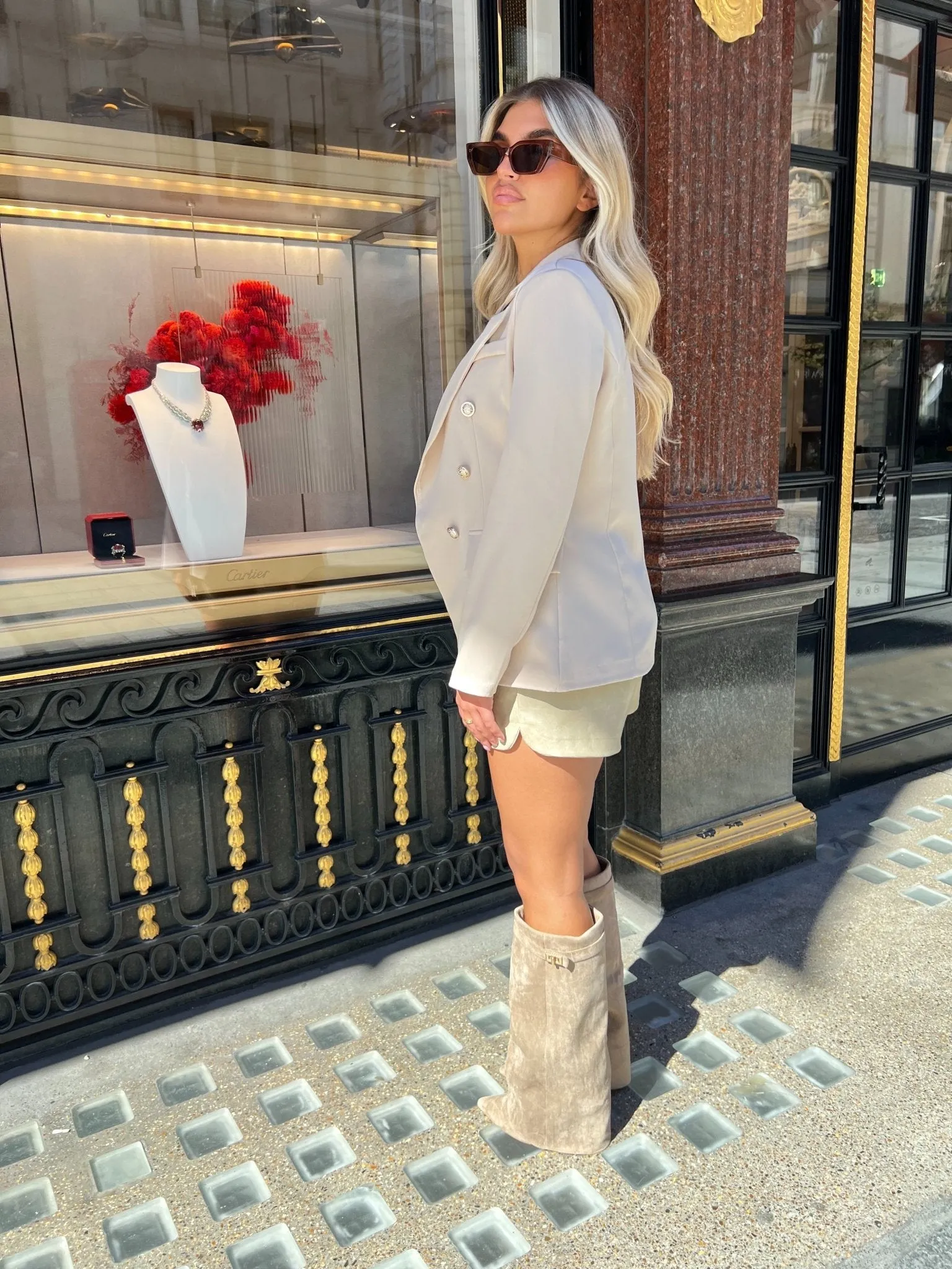 Mocha Double Breasted Military Style Blazer