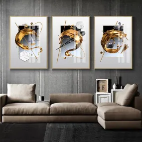 Modern Abstract Golden Splash Wall Art Fine Art Canvas Prints Auspicious Gold Deer Pictures For Luxury Living Room Home Office Art Decor