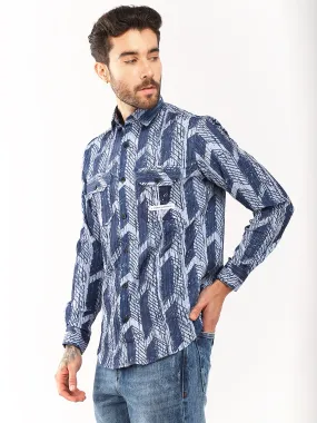Multi Mosaic Motif Blue Shirt