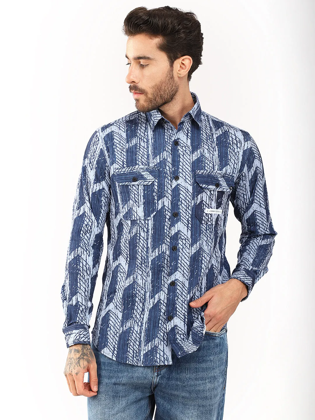 Multi Mosaic Motif Blue Shirt