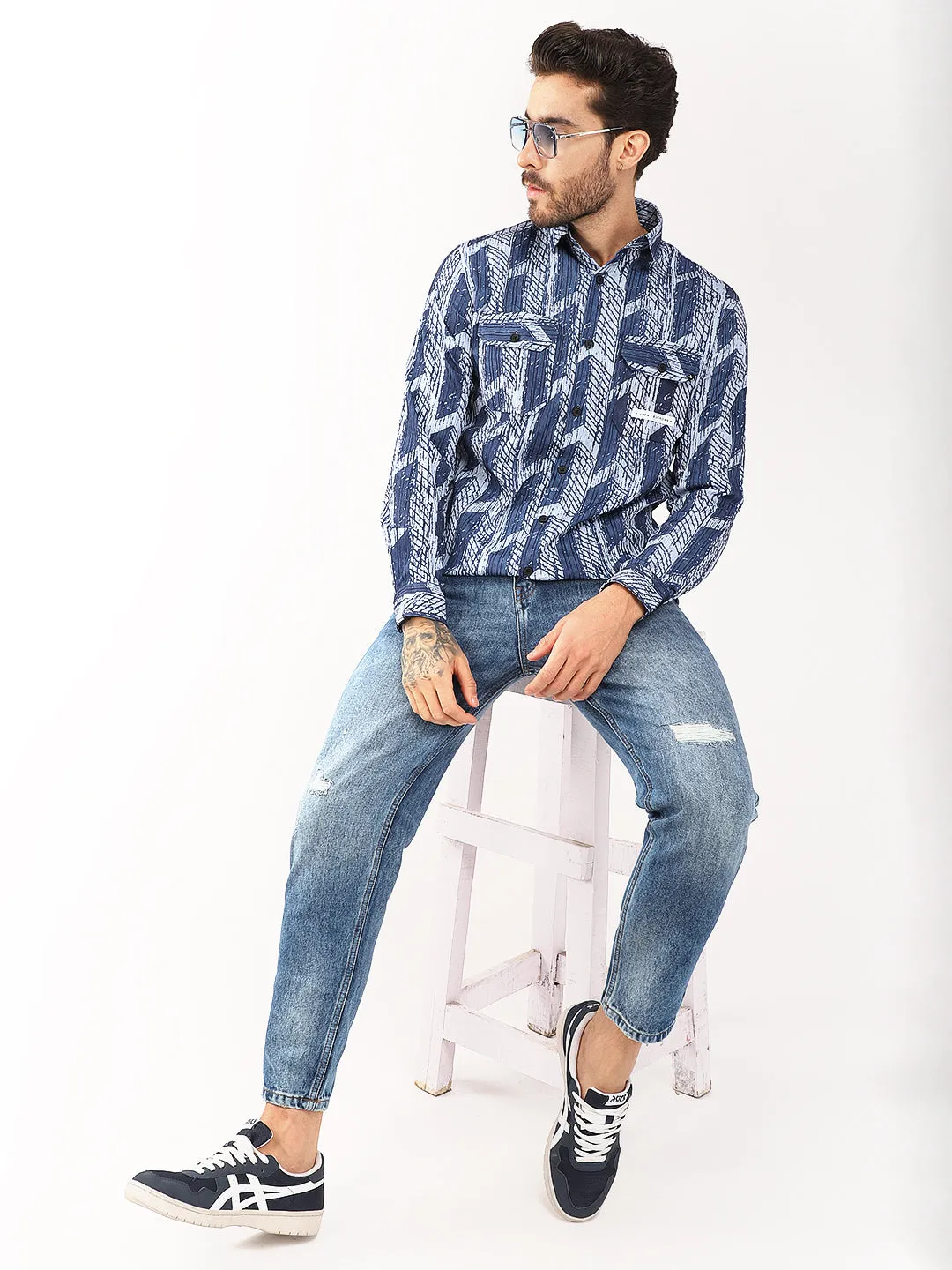 Multi Mosaic Motif Blue Shirt