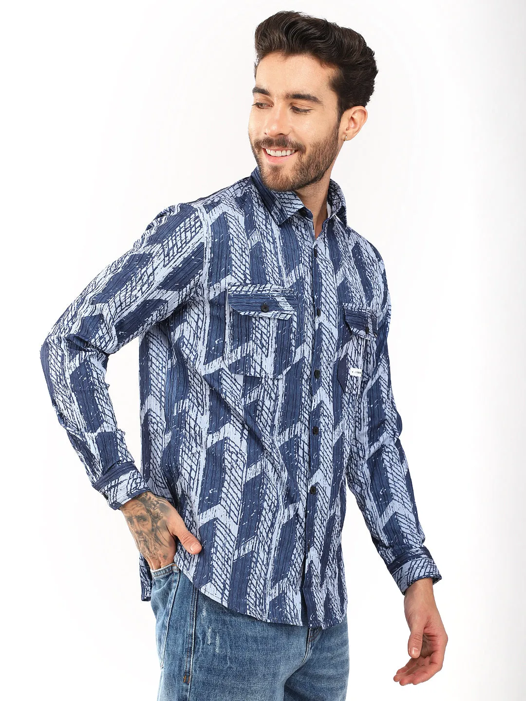 Multi Mosaic Motif Blue Shirt