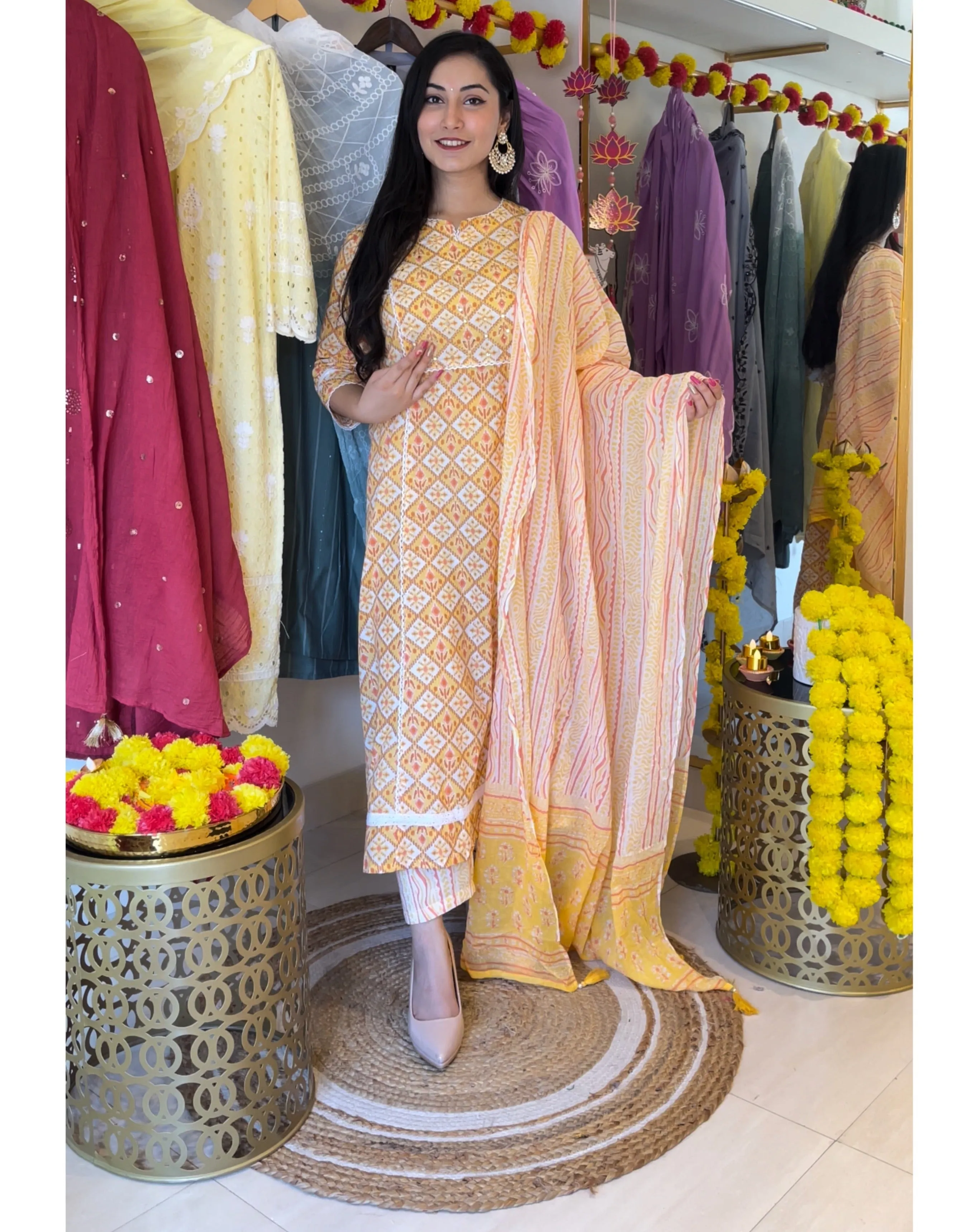 Orange Embroidered Kurta Suit Set