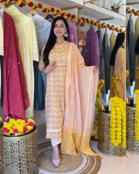 Orange Embroidered Kurta Suit Set