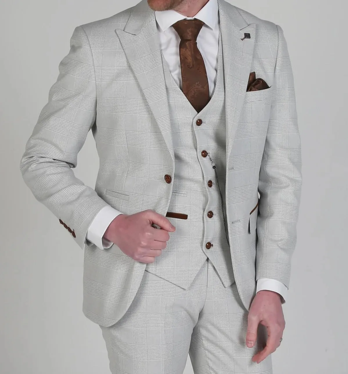 Paul Andrew Check Mark Stone/Grey  3Pc Suit