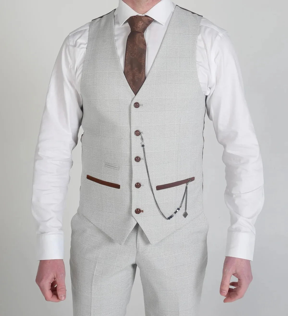 Paul Andrew Check Mark Stone/Grey  3Pc Suit