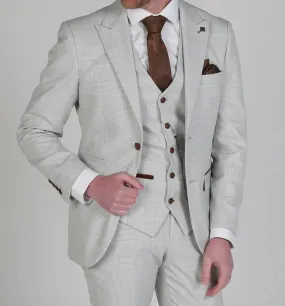Paul Andrew Check Mark Stone/Grey  3Pc Suit