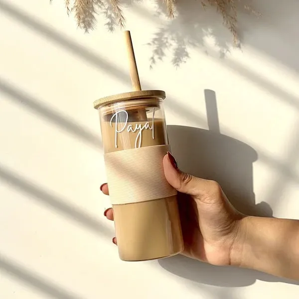 Personalized Tumbler with Bamboo Lid and Straw