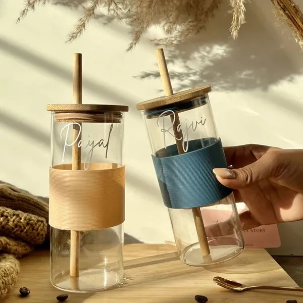 Personalized Tumbler with Bamboo Lid and Straw