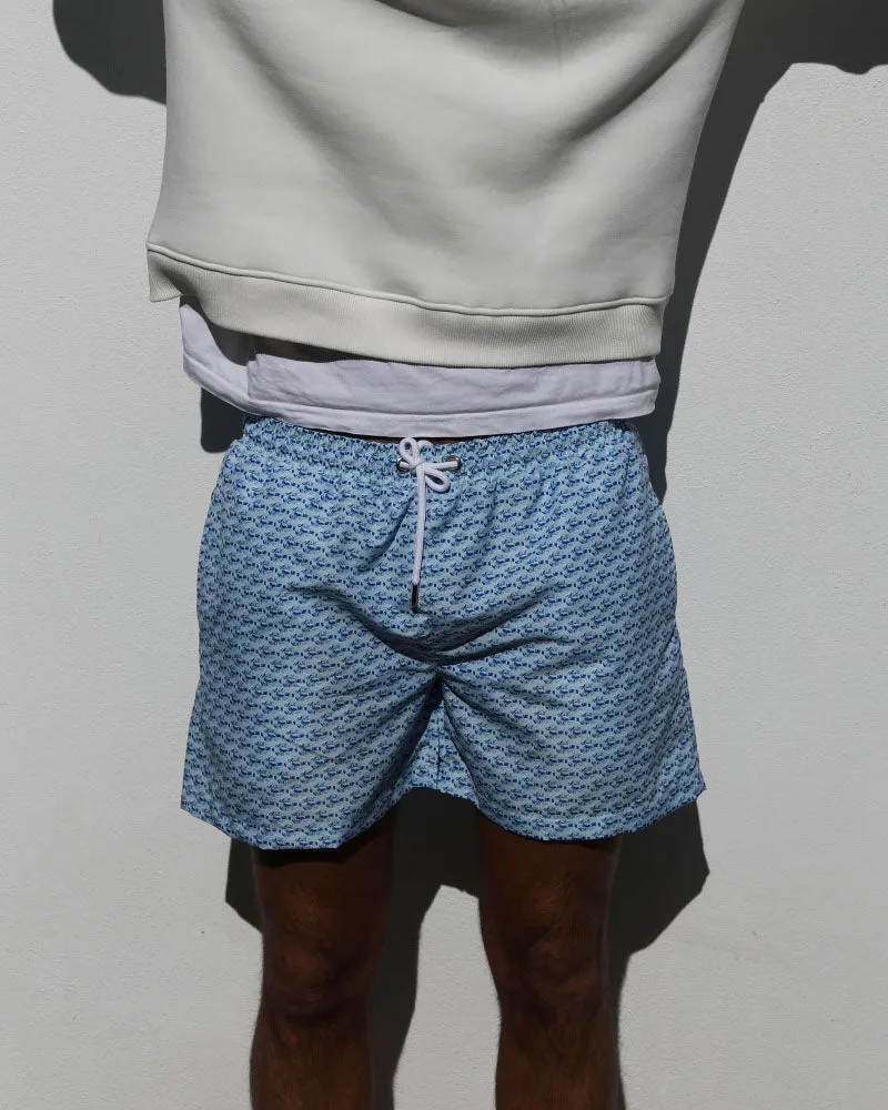 Mens Premium Pale Blue Queuing Lobsters Swim Shorts