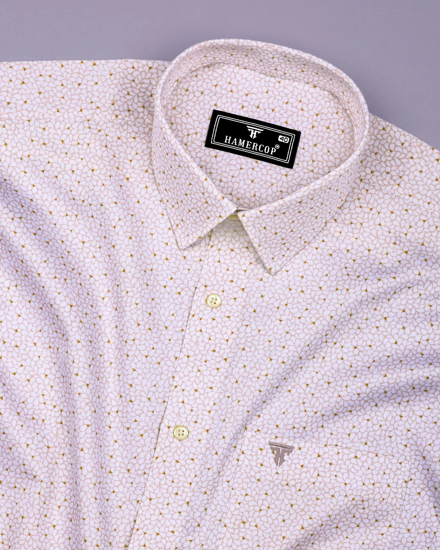 Rison Cream With White Printed Cotton Shirt