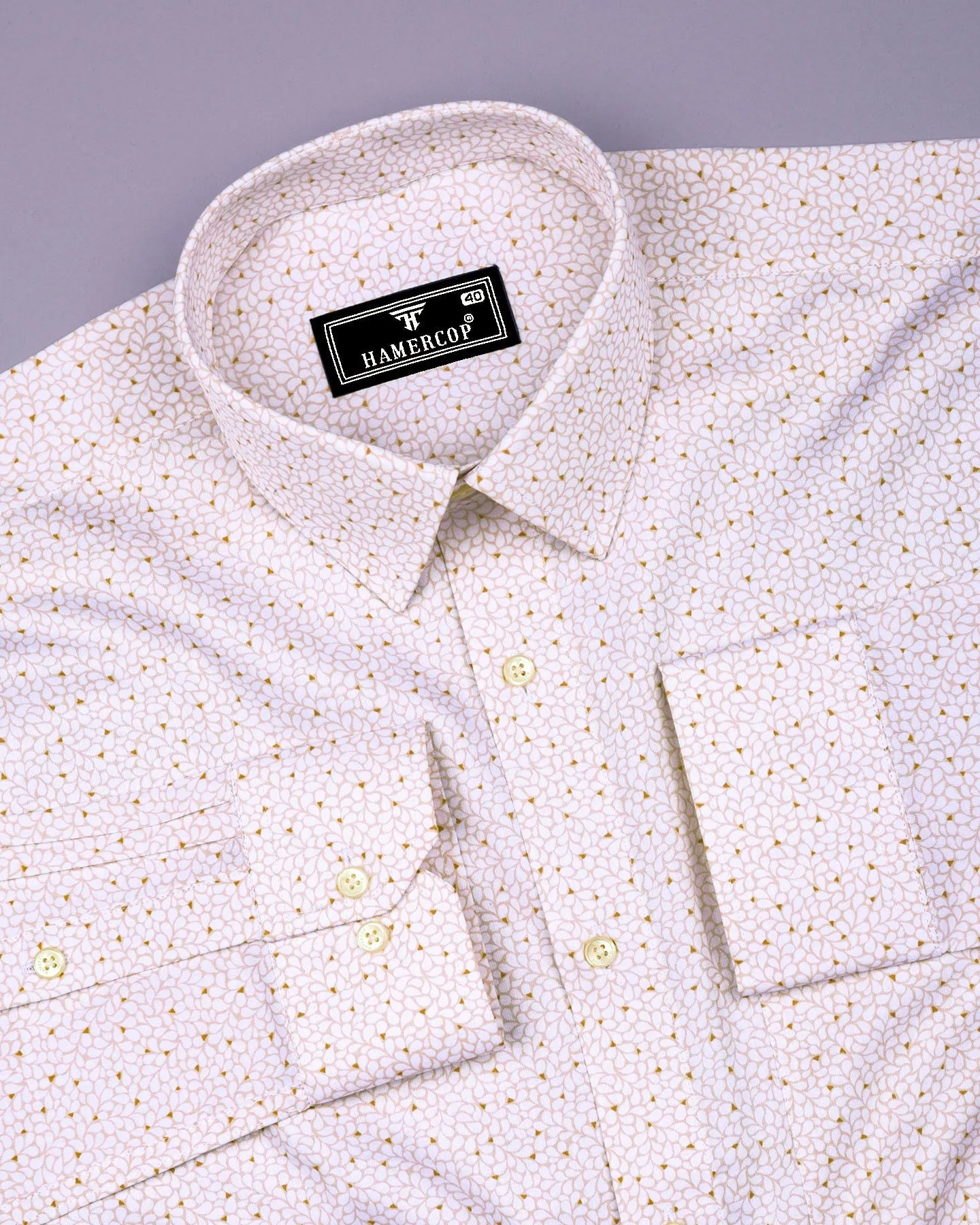 Rison Cream With White Printed Cotton Shirt