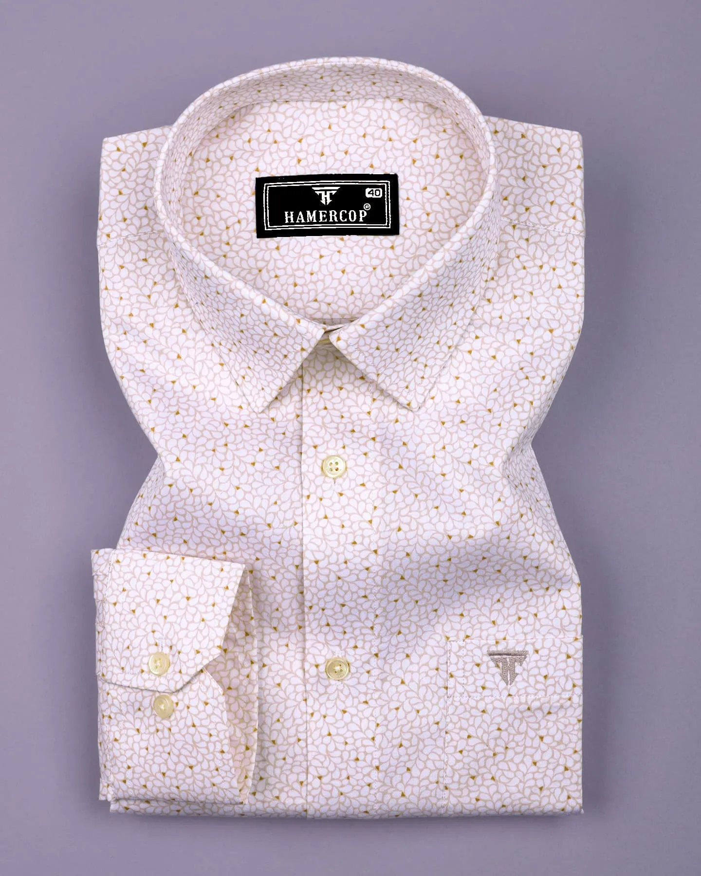 Rison Cream With White Printed Cotton Shirt
