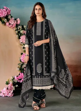 Rivaa Unstitched Black Pashmina Winter Suit Dress Material for Women