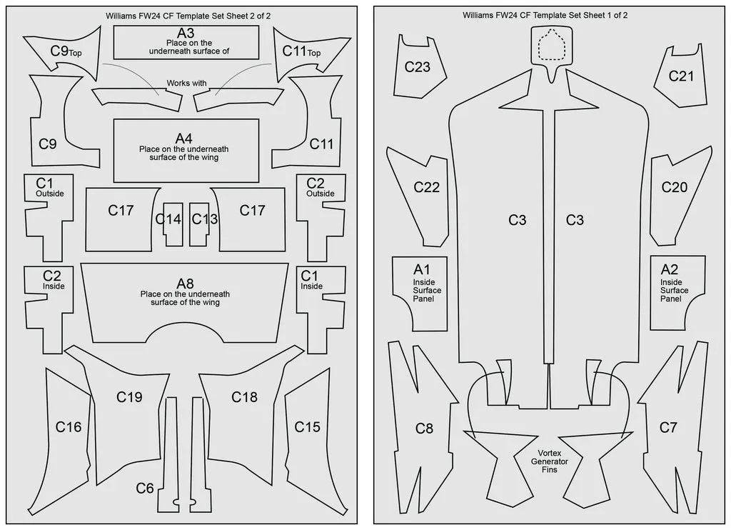 Scale Motorsport Williams FW24 Carbon Fiber Template Decal Set -  1/24 Scale