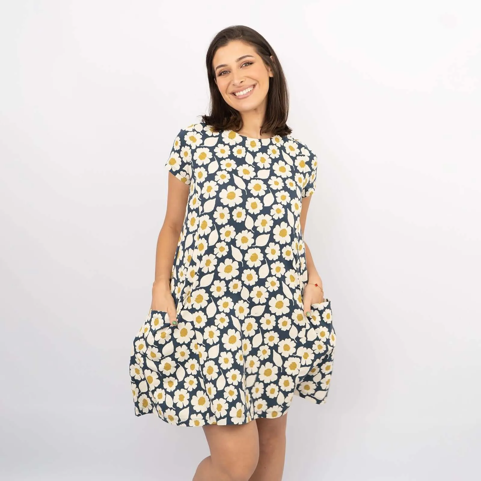 Seasalt Short Sleeve Blue Floral Print Clear Light Relaxed Casual Summer Short Dresses