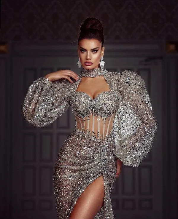 Shiny Silver Evening Dress