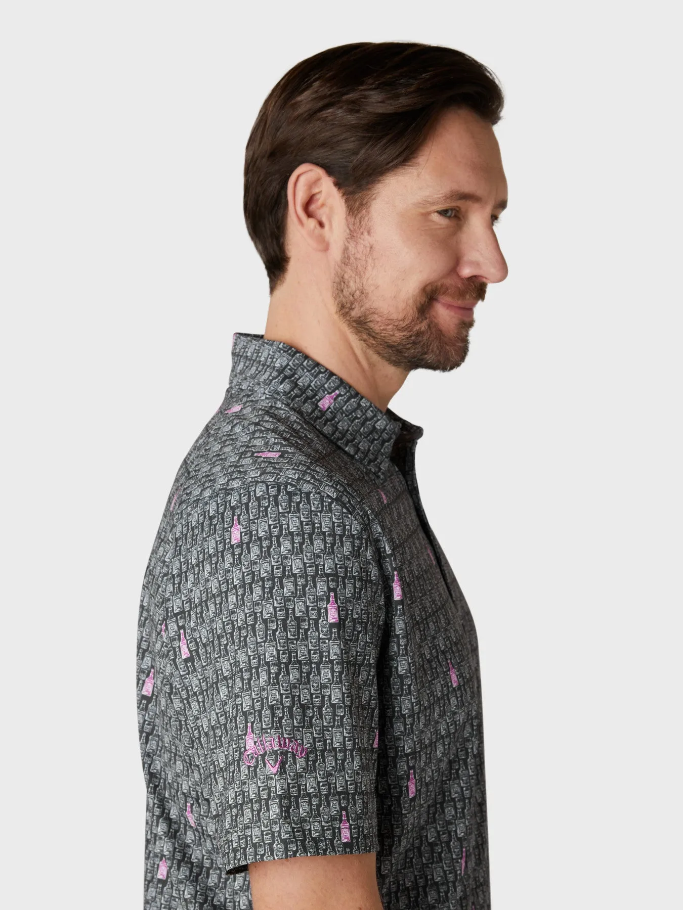 Short Sleeve All Over Scotch Novelty Print Polo Shirt In Asphalt