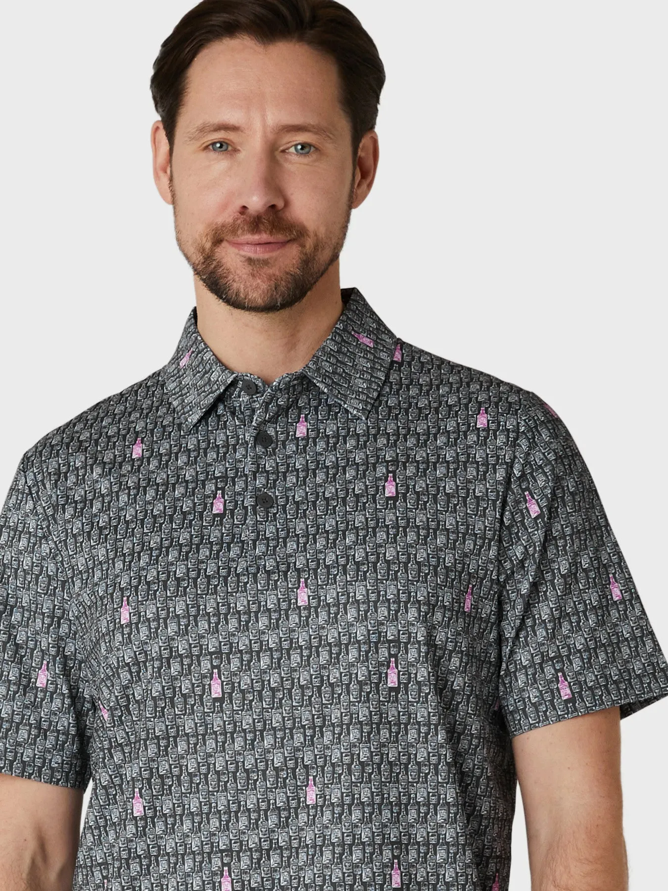 Short Sleeve All Over Scotch Novelty Print Polo Shirt In Asphalt