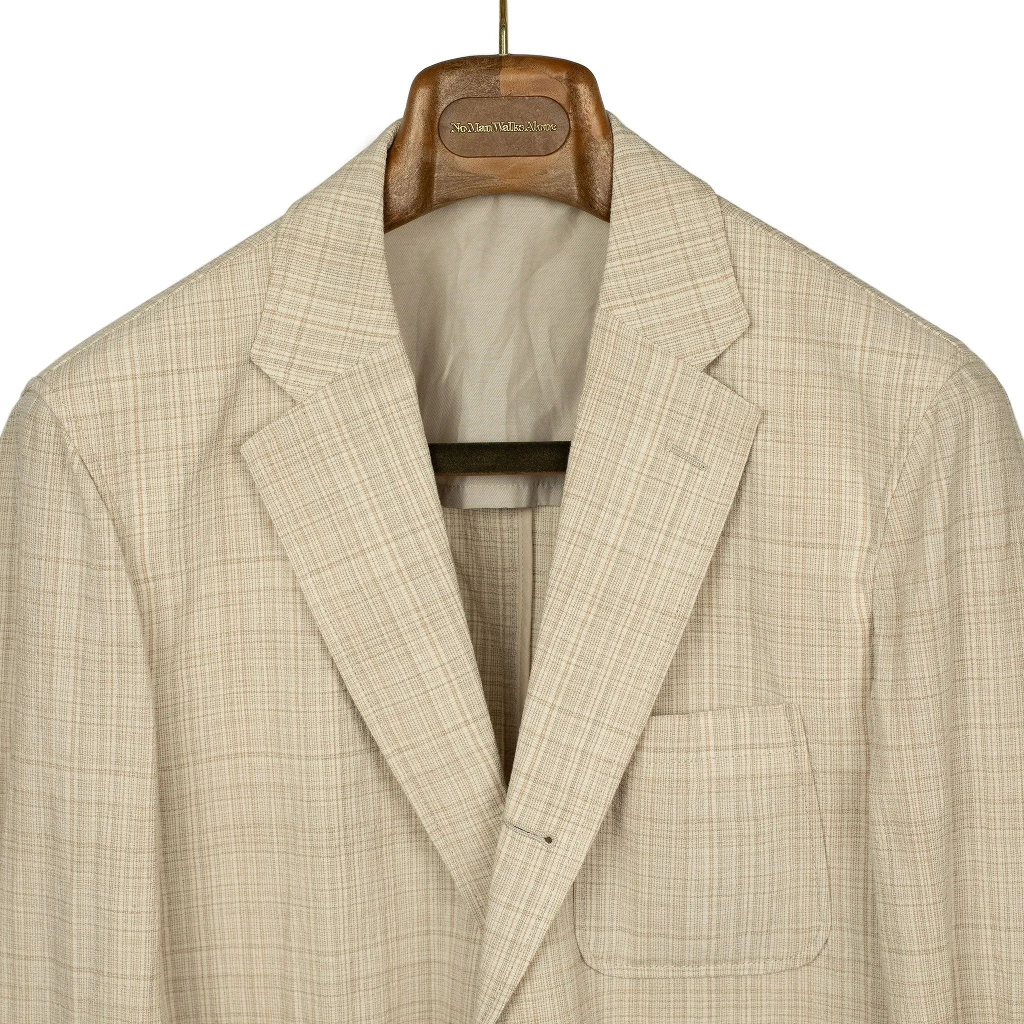 Single-breasted comfort jacket in natural check cotton wool linen