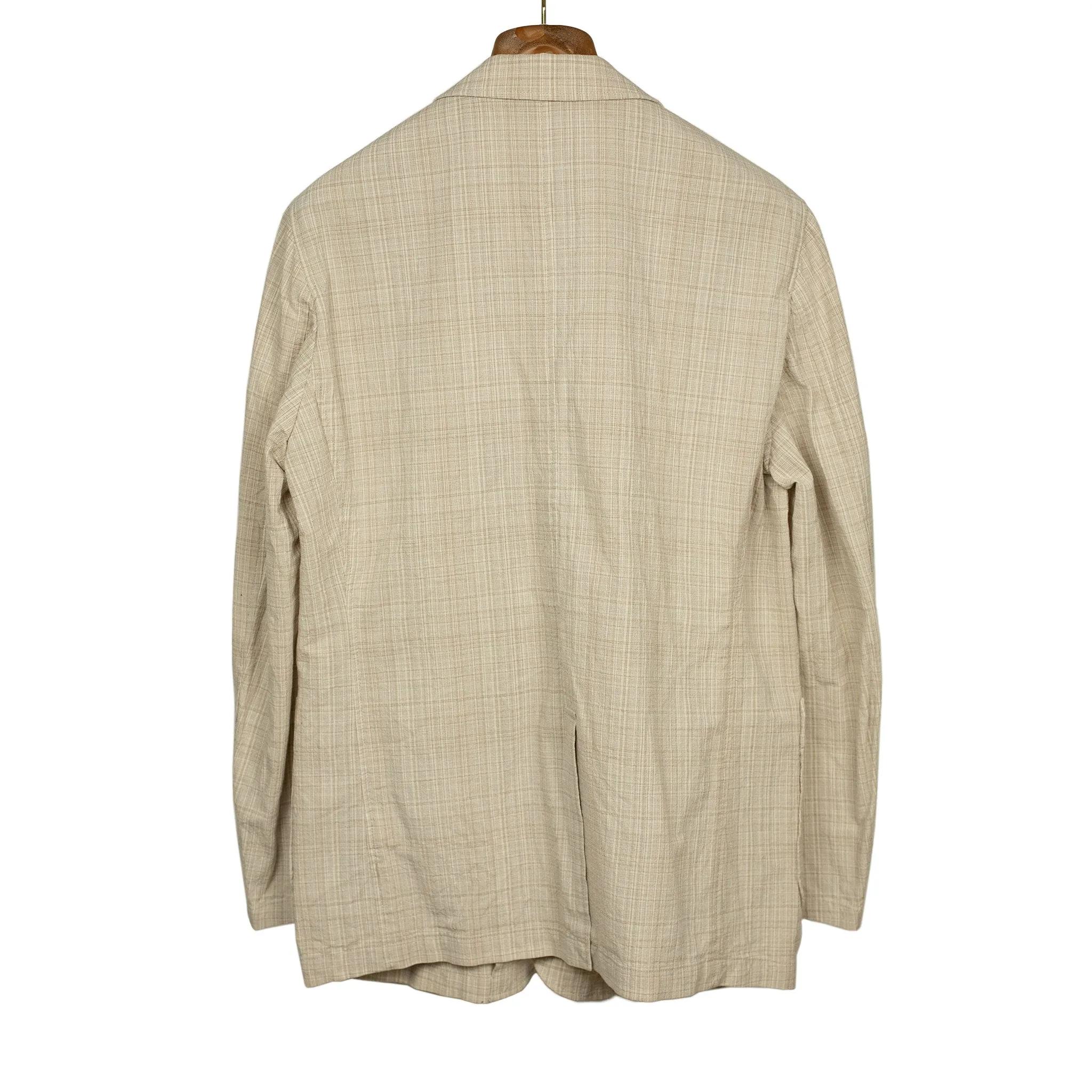 Single-breasted comfort jacket in natural check cotton wool linen