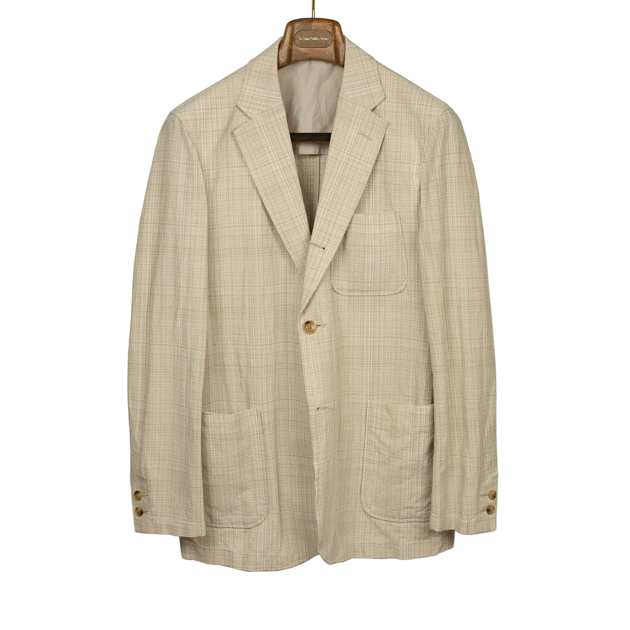 Single-breasted comfort jacket in natural check cotton wool linen