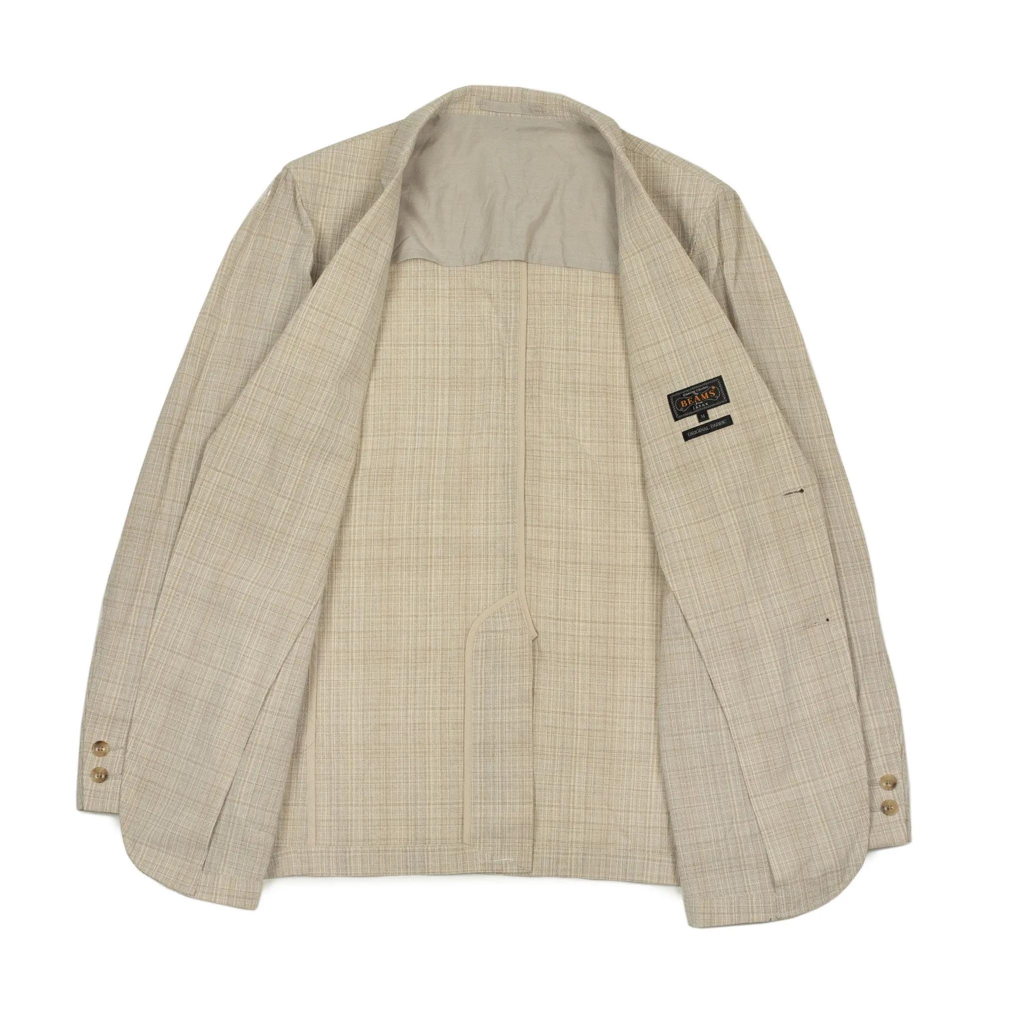Single-breasted comfort jacket in natural check cotton wool linen