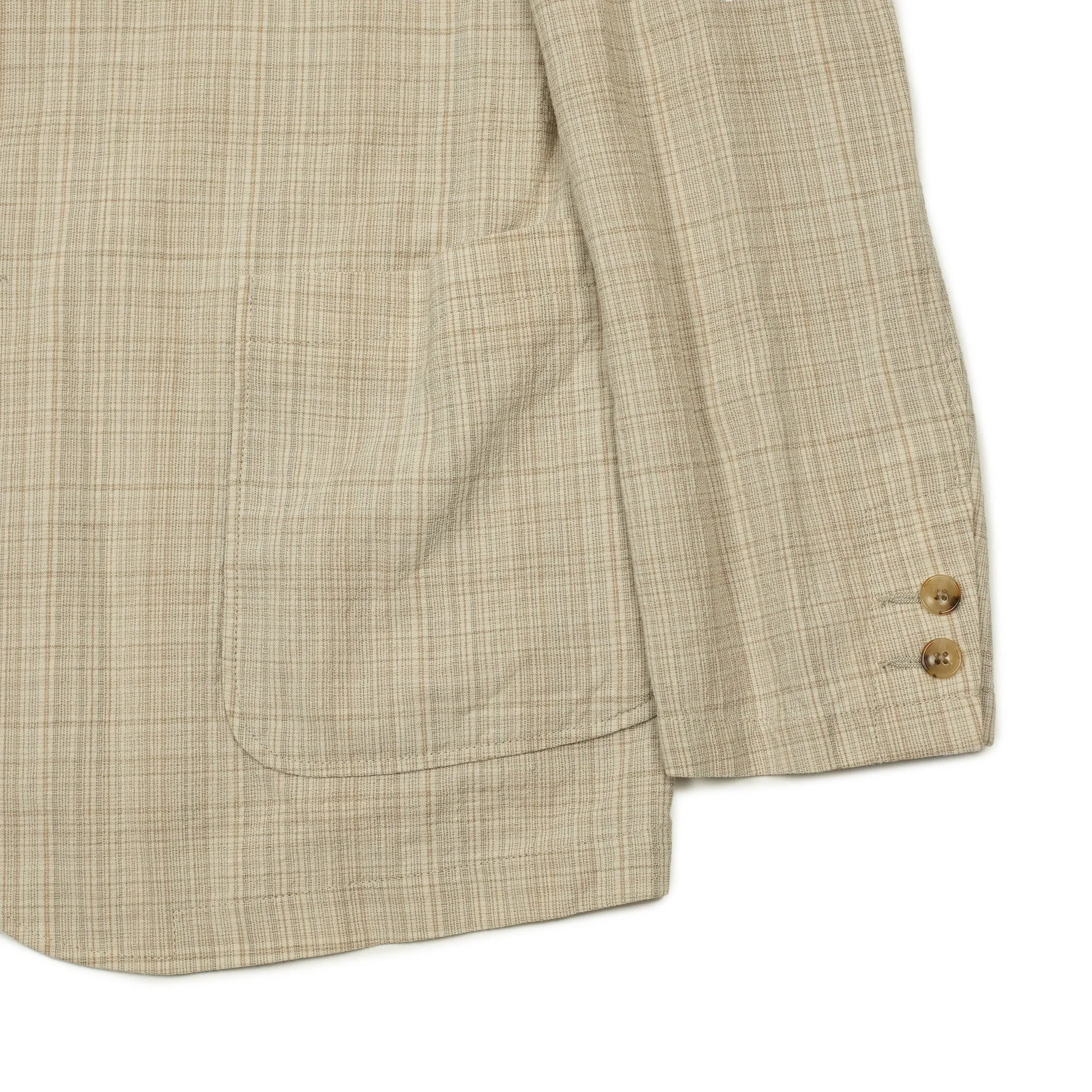 Single-breasted comfort jacket in natural check cotton wool linen