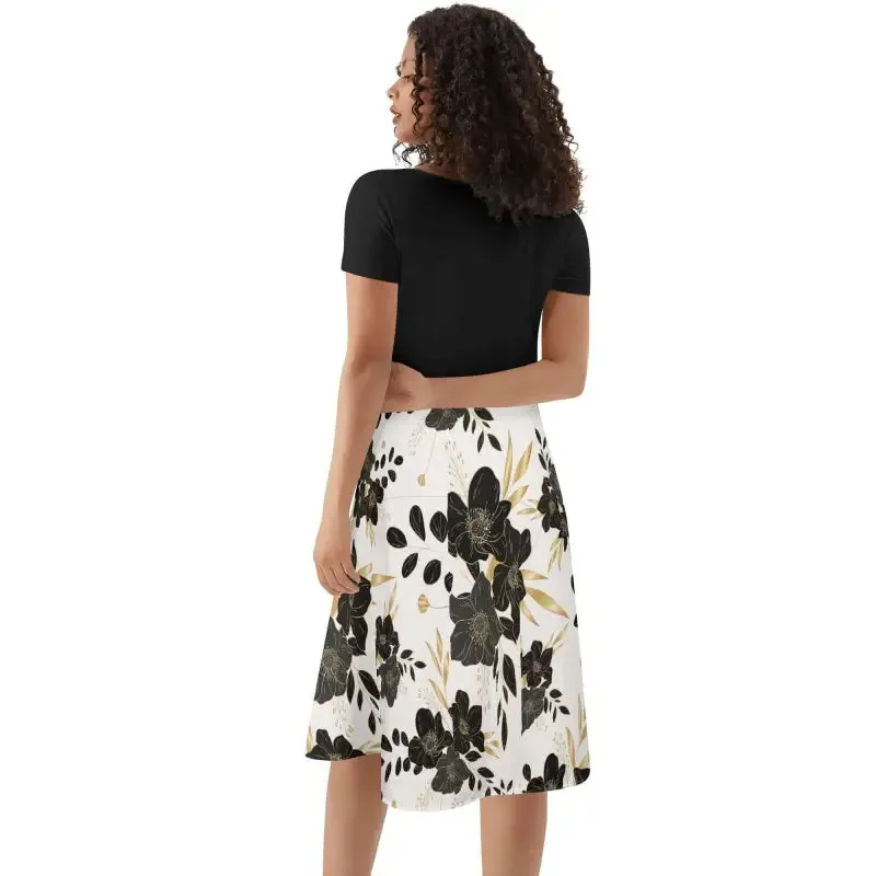Steal the Show in Our Black and Gold Floral Print Skirt Outfit