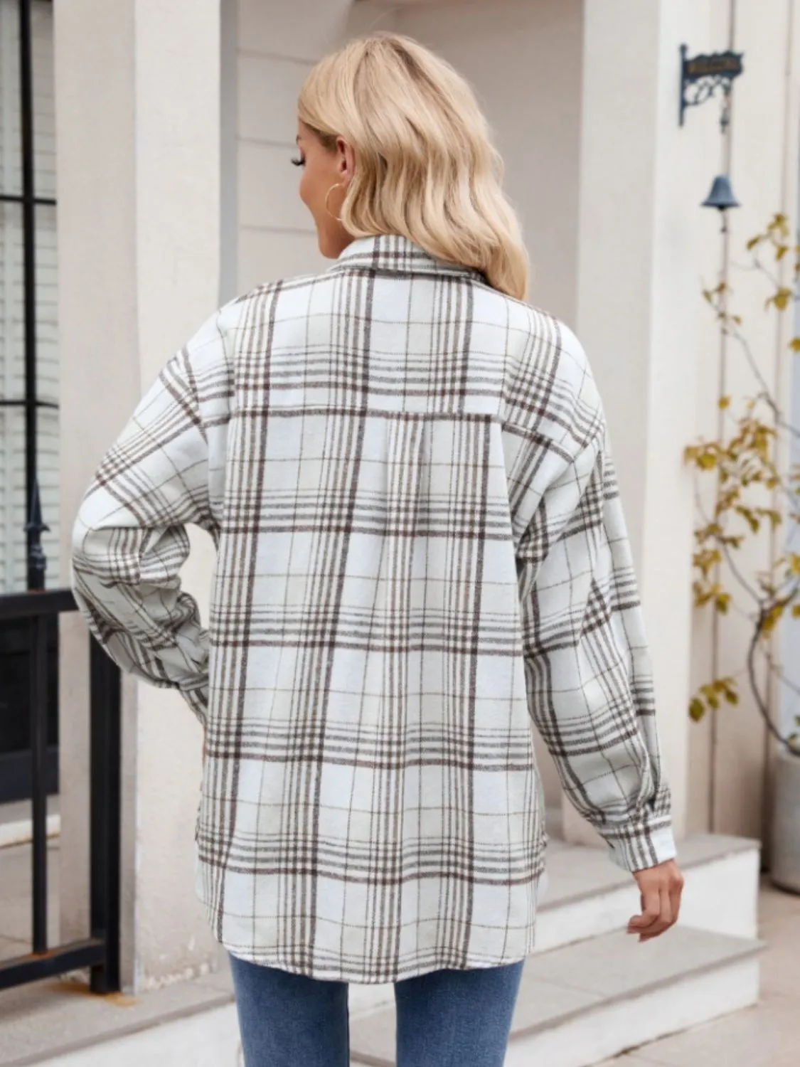 Throw -It-On Plaid Collared Neck Long Sleeve Shirt plaid shirt