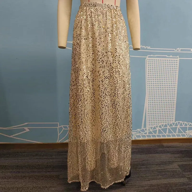 UAKISS  -  Holiday Beach Bohemian Women Sequins Skirts Spring High Waist Slim Bodycon Long Skirt Autumn Elegant Office Lady Skirts Harajuku