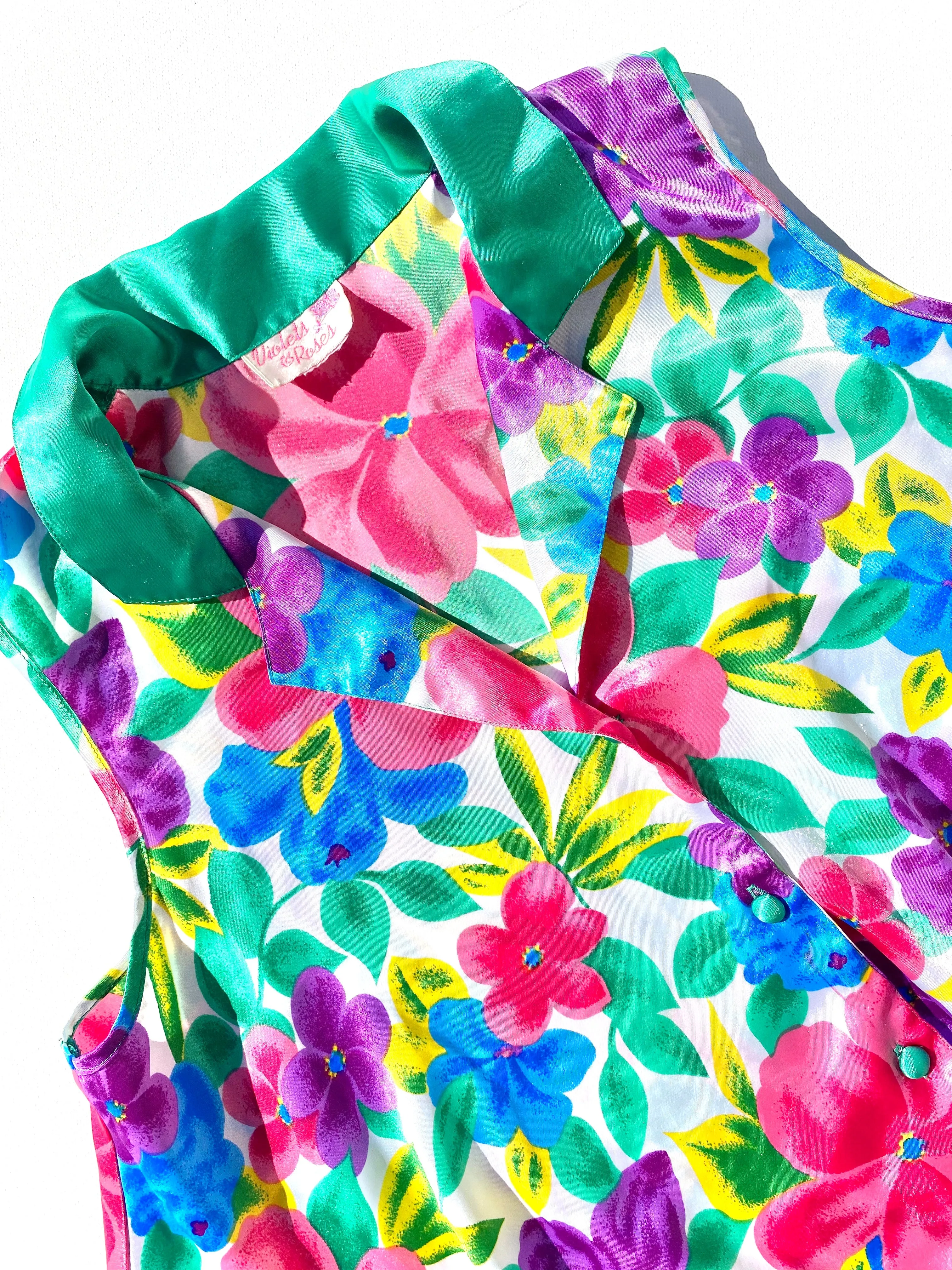 VINTAGE: Collared Blouse - Bright Floral