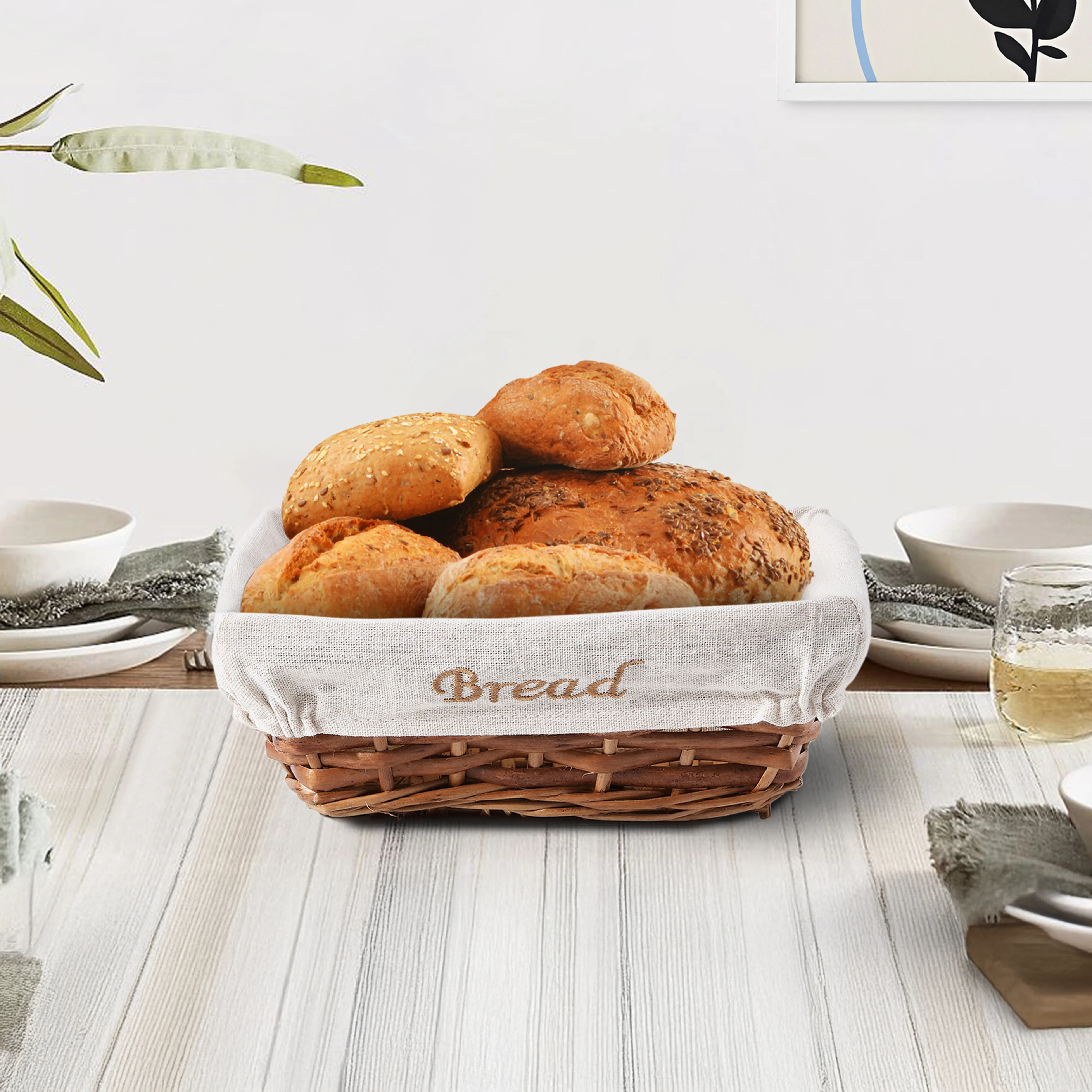 Wicker Bread Basket with Lining
