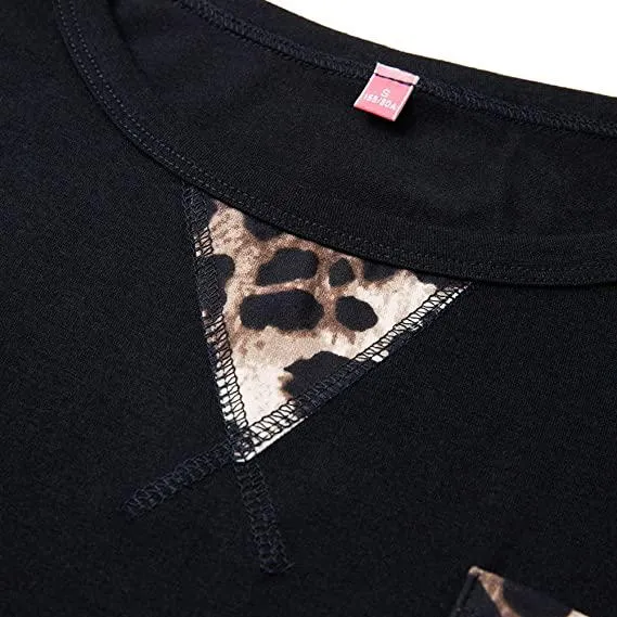 Women's Summer Tank Tops Leopard Pocket Sleeveless Blouse