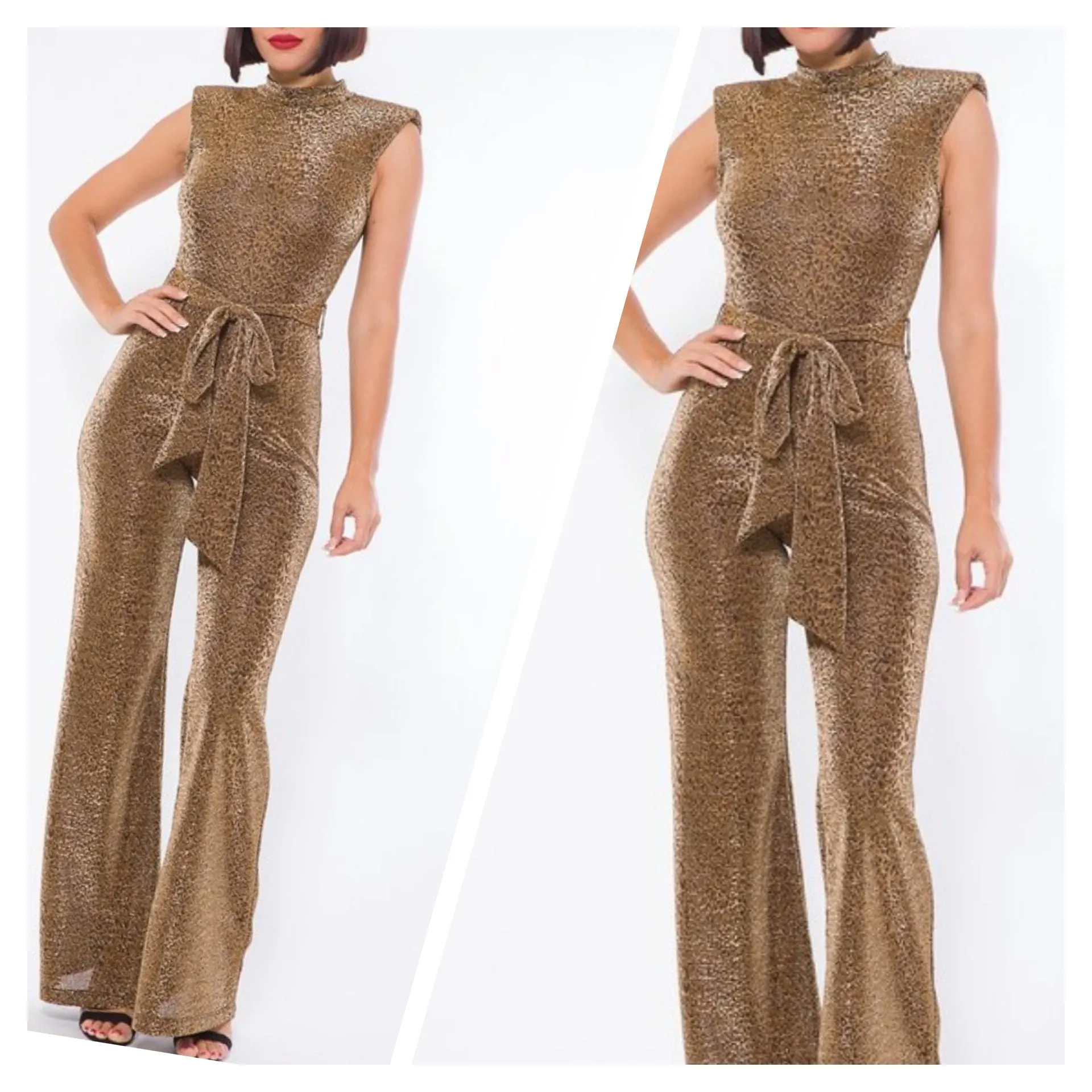 Zoe Jumpsuit, Gold/Leopard Print